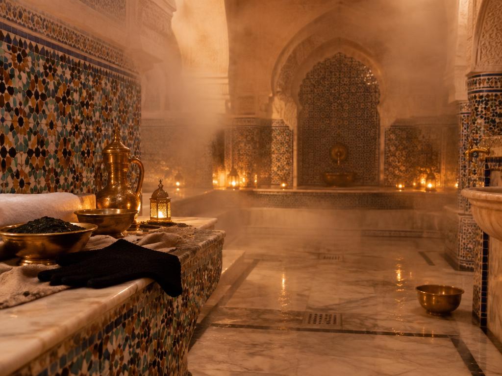 Traditional Moroccan hammam with black soap and kessa glove at Jasmine Massage Services Dubai